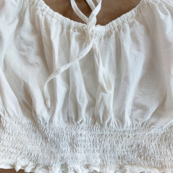 White Linen Ruffled Crop Top Blouse XS - Picture 4 of 8